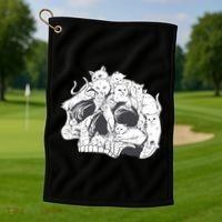 Skull Head With Cats Golf Towel thumb 1