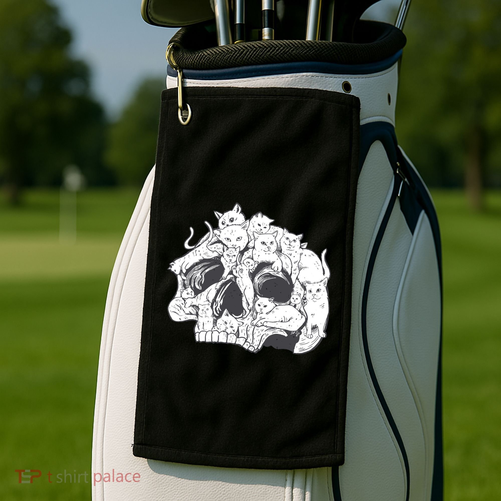 Skull Head With Cats Golf Towel