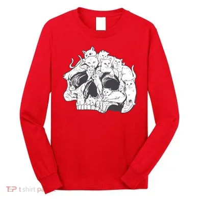 Skull Head With Cats Long Sleeve Shirt