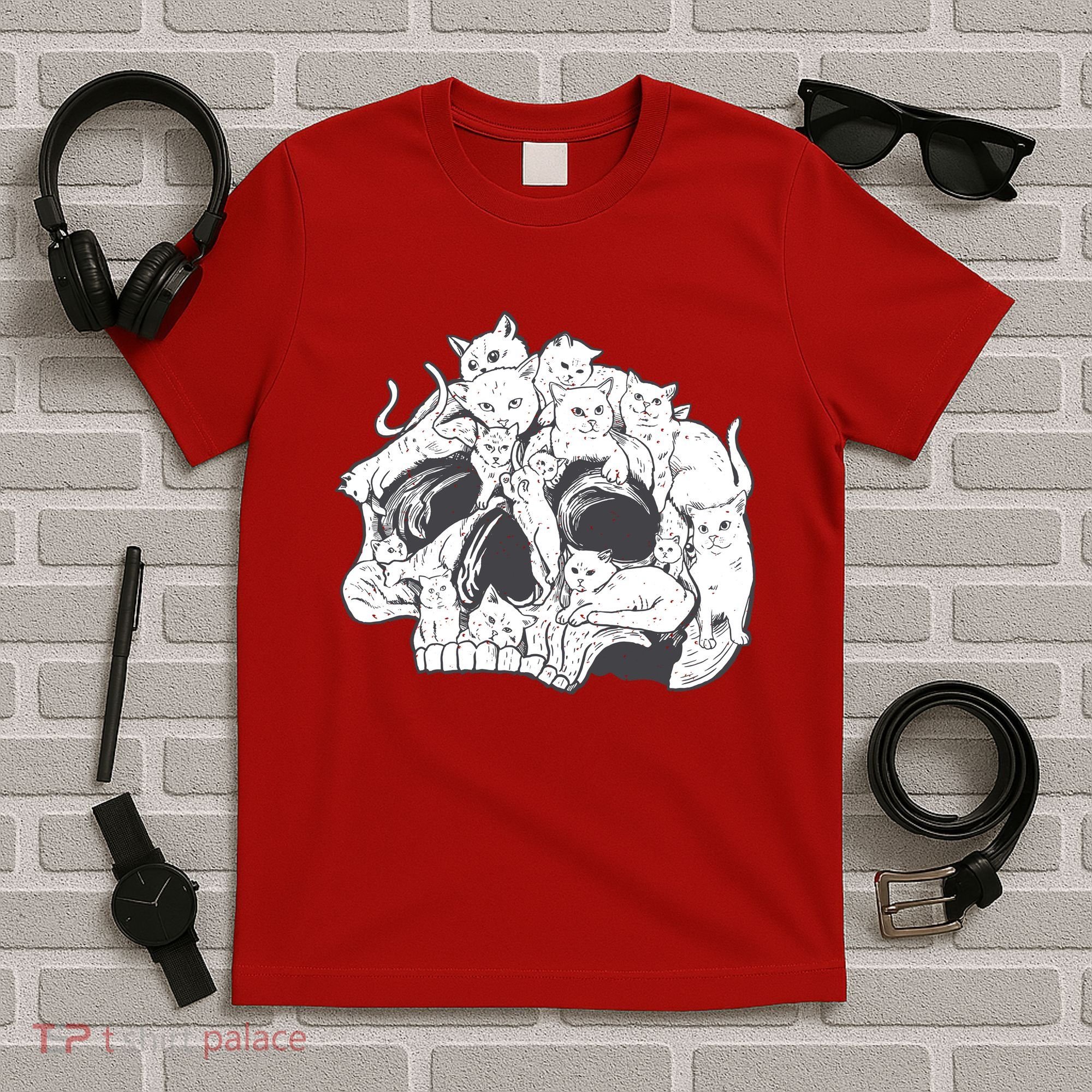 Skull Head With Cats T-Shirt
