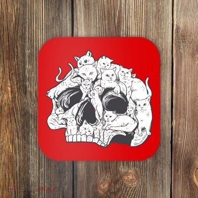 Skull Head With Cats Coaster