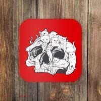 Skull Head With Cats Coaster thumb 0