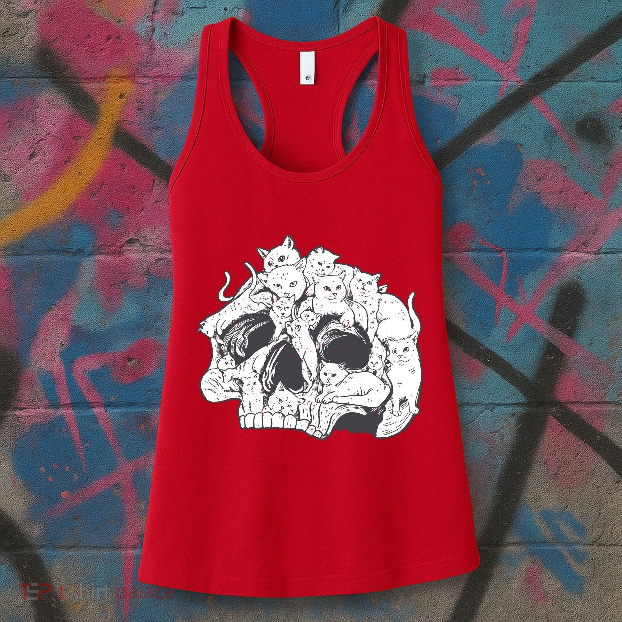 Skull Head With Cats Women's Tank Top