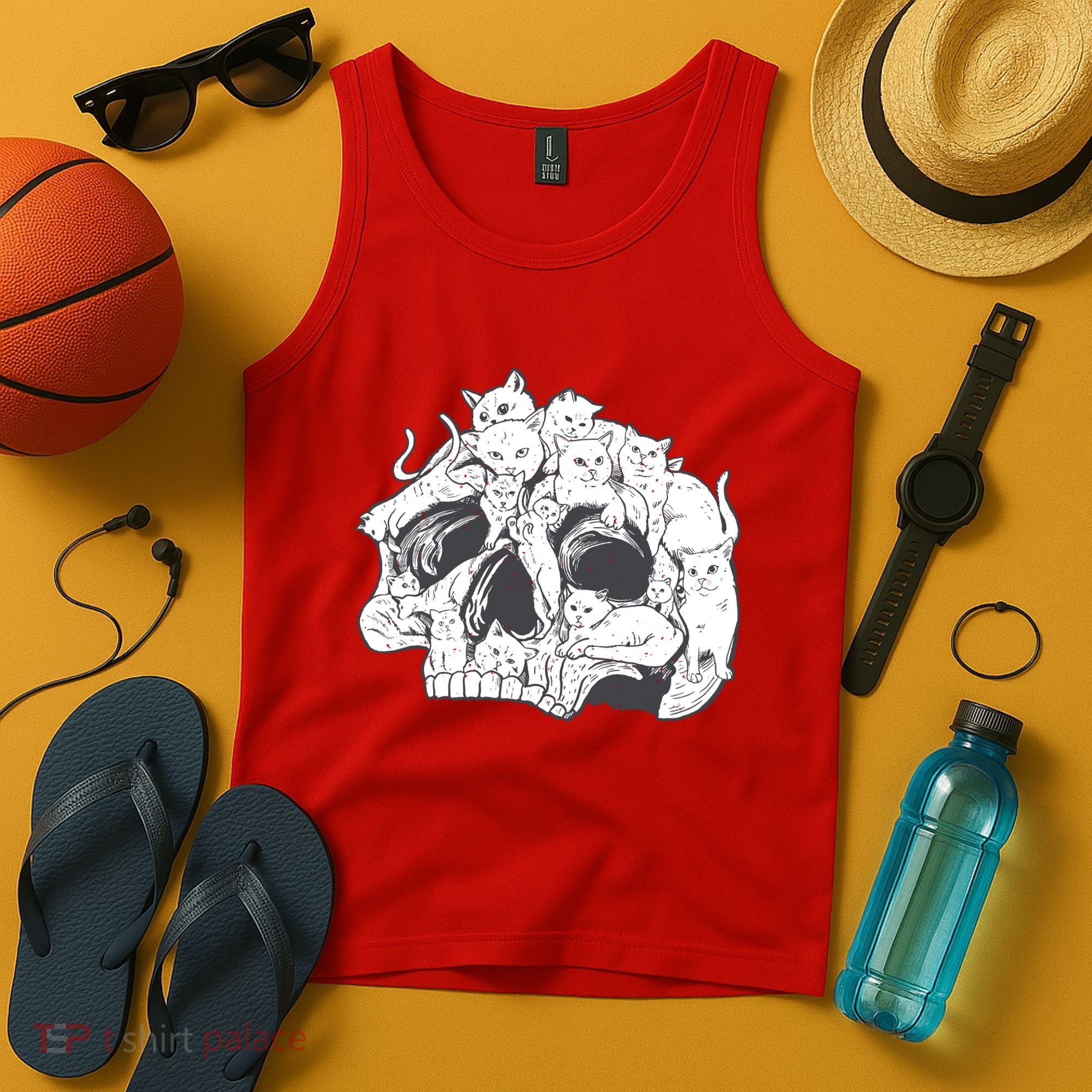 Skull Head With Cats Tank Top