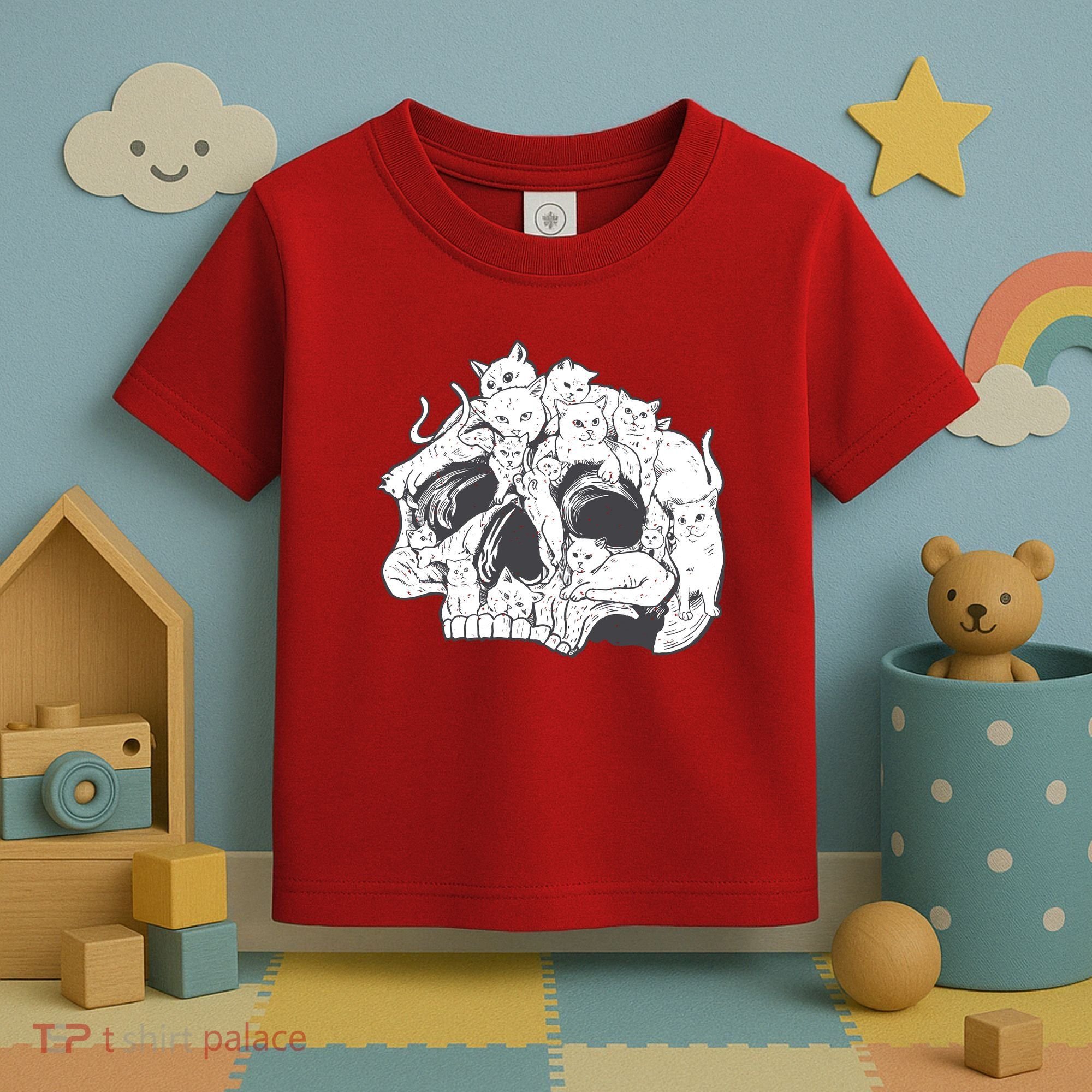 Skull Head With Cats Toddler T-Shirt