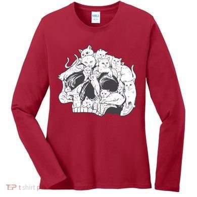 Skull Head With Cats Women's Long Sleeve Shirt