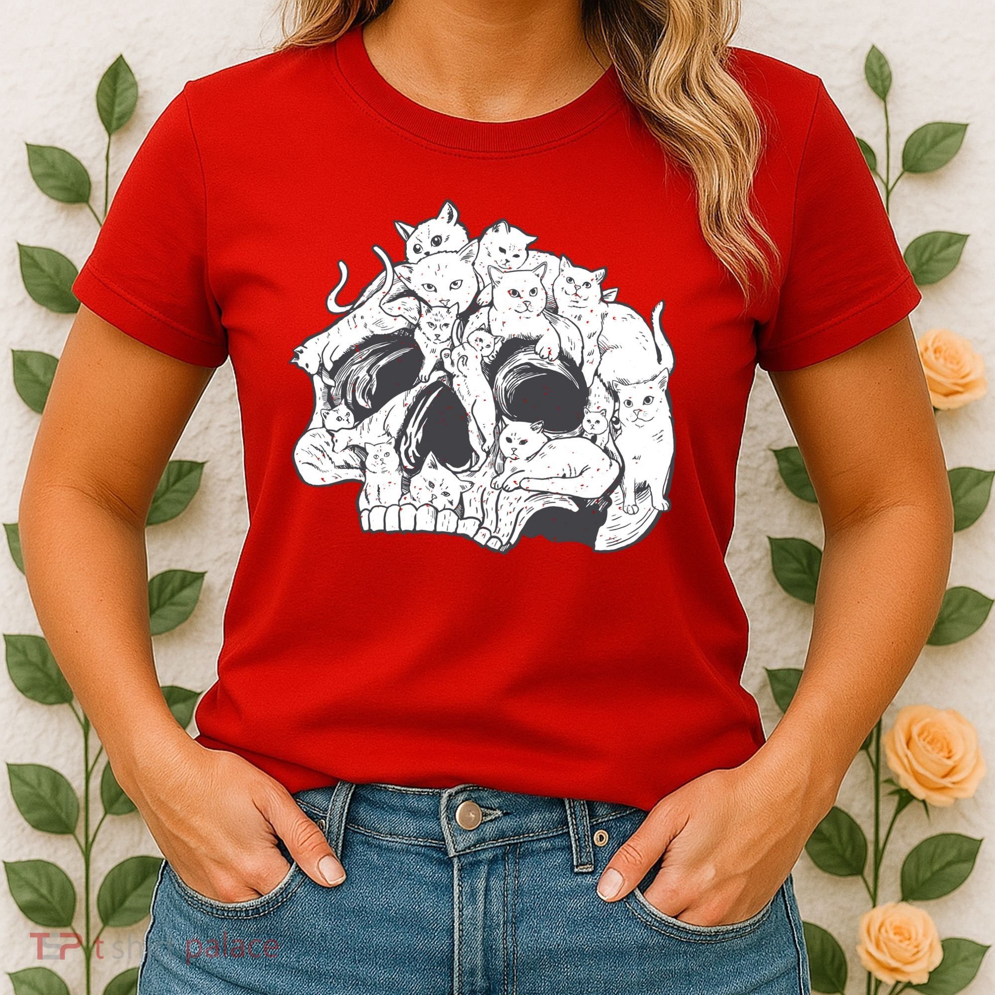 Skull Head With Cats Women's T-Shirt