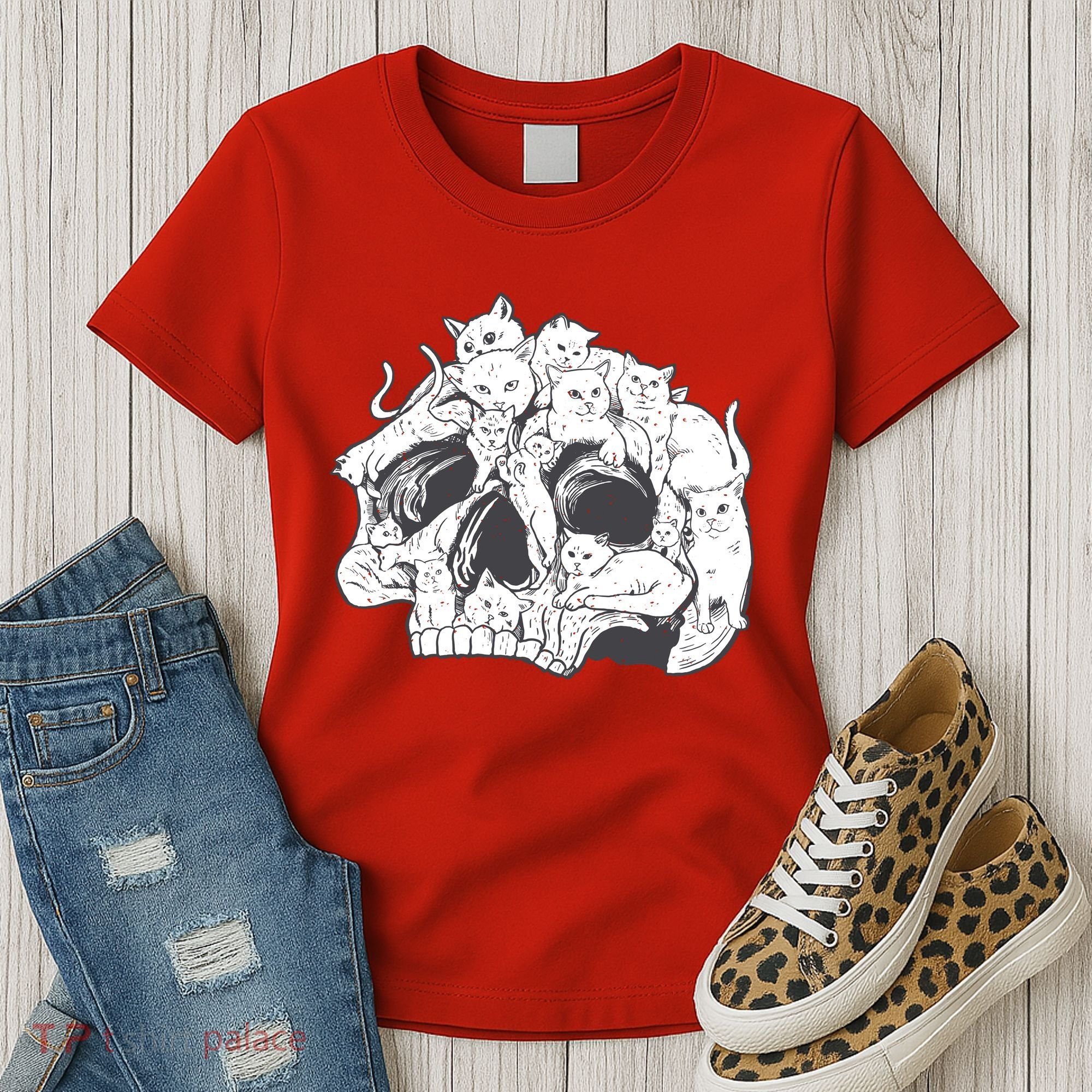 Skull Head With Cats Women's T-Shirt