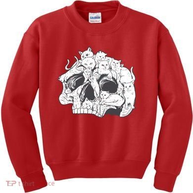 Skull Head With Cats Kids Sweatshirt