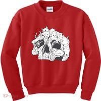 Skull Head With Cats Kids Sweatshirt thumb 0