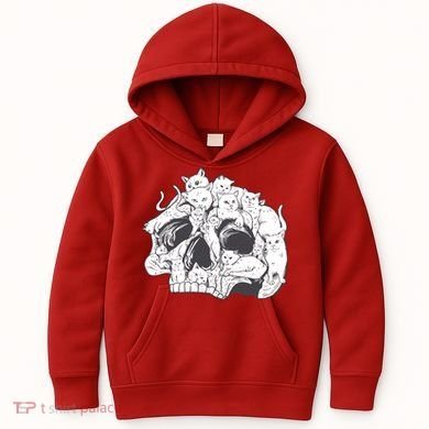 Skull Head With Cats Kids Hoodie