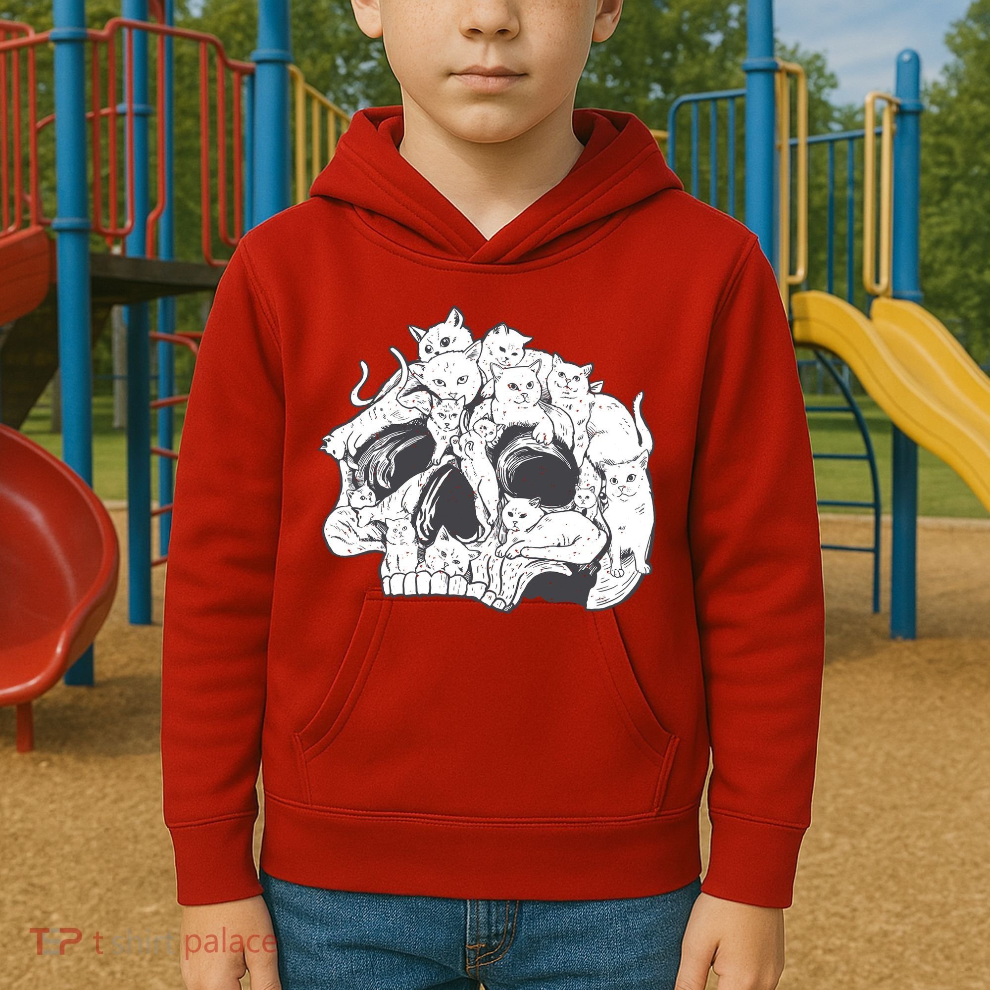 Skull Head With Cats Kids Hoodie