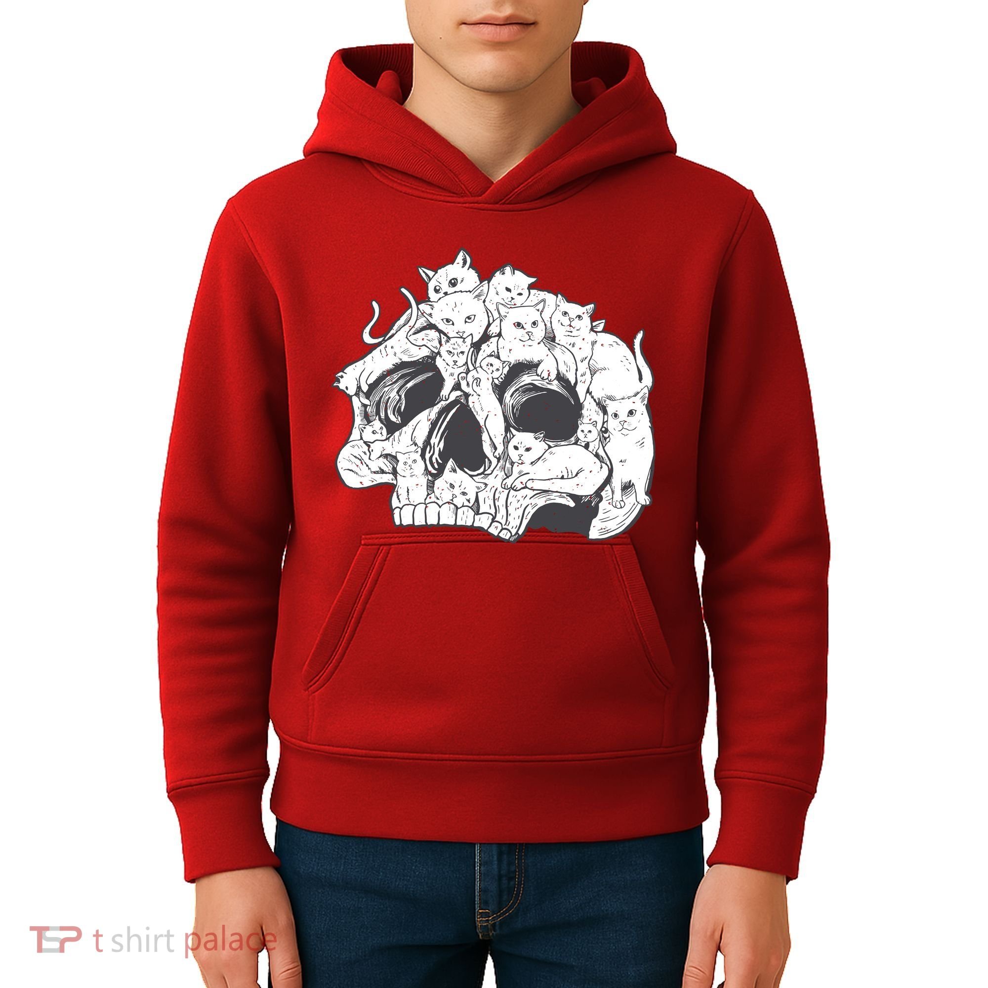 Skull Head With Cats Kids Hoodie