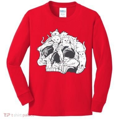 Skull Head With Cats Kids Long Sleeve Shirt