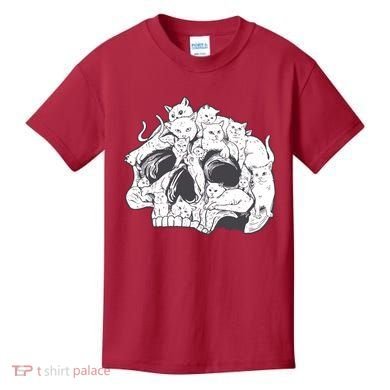 Skull Head With Cats Kids T-Shirt