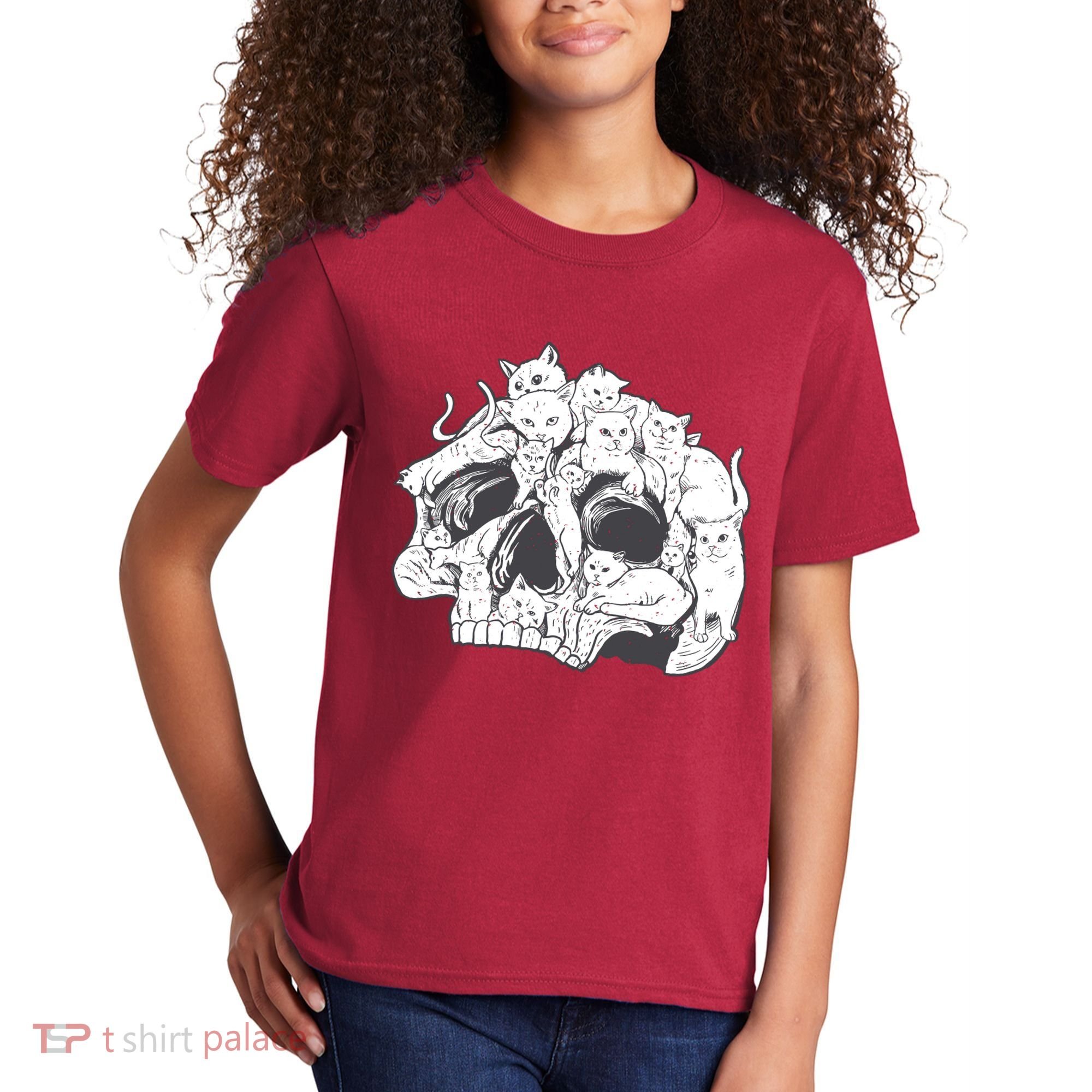 Skull Head With Cats Kids T-Shirt