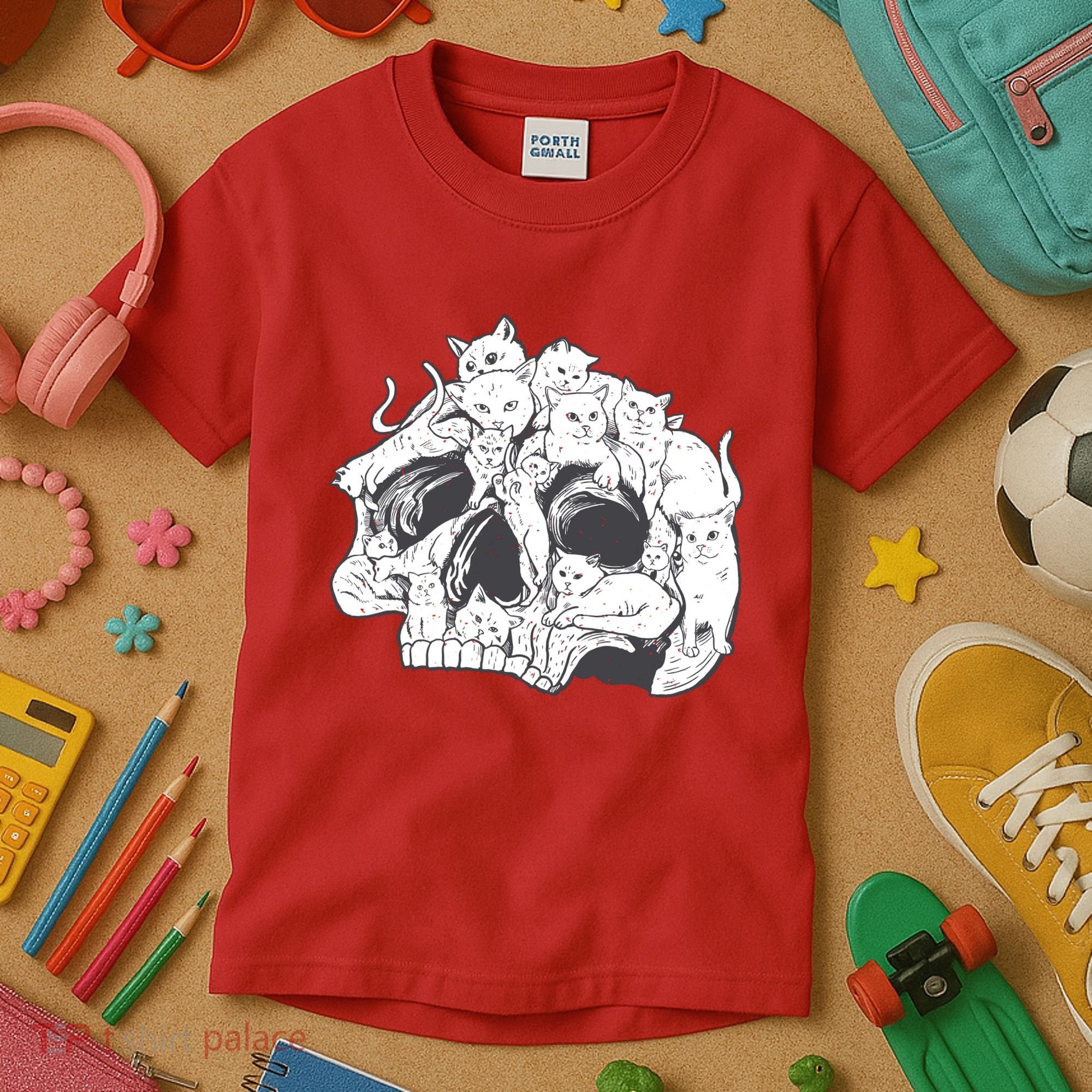Skull Head With Cats Kids T-Shirt