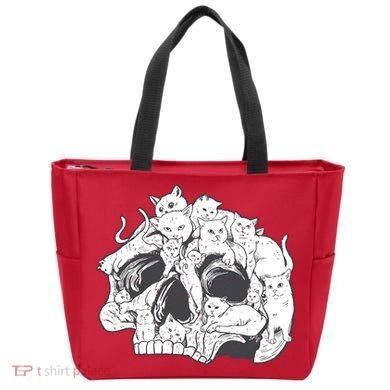 Skull Head With Cats Tote Bag