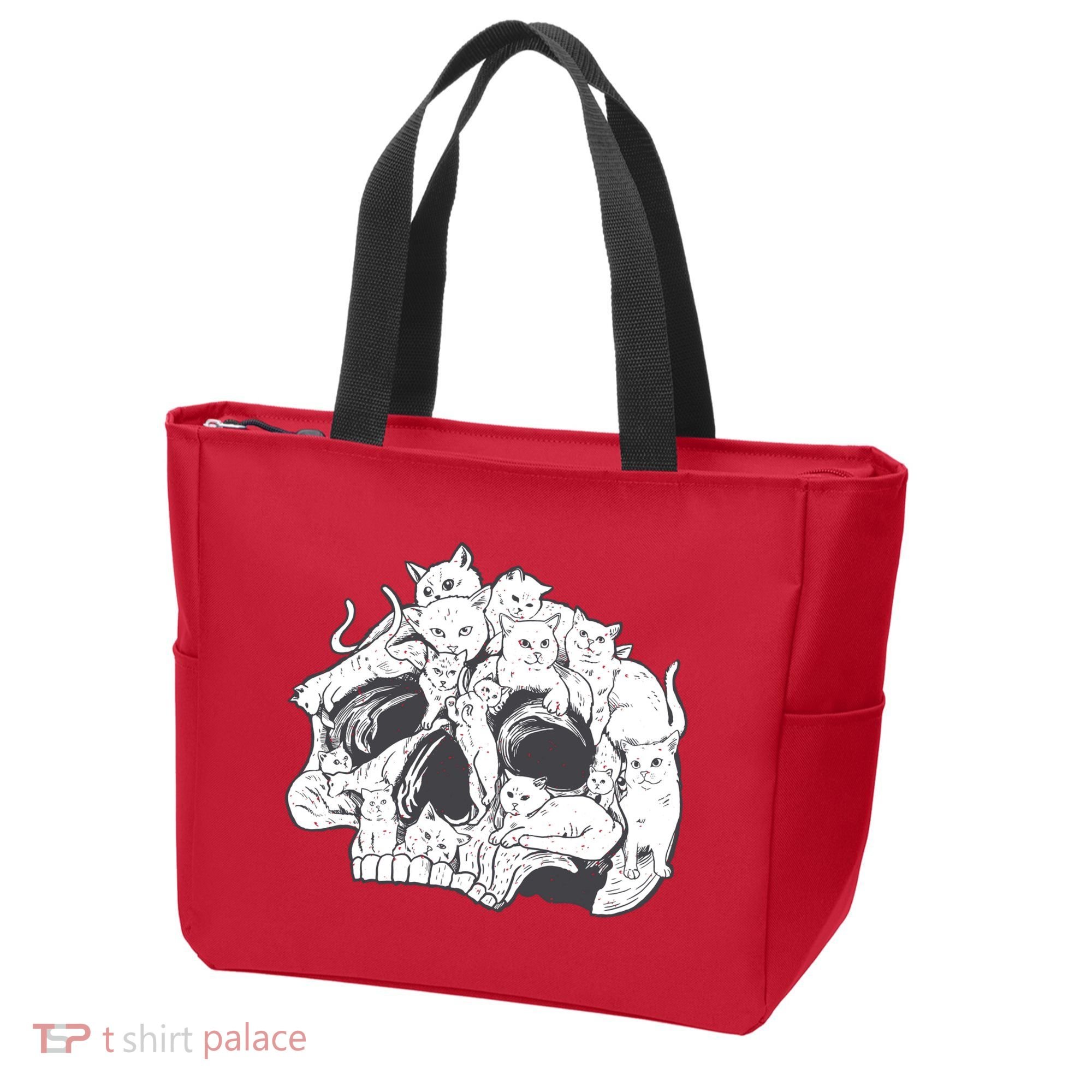 Skull Head With Cats Tote Bag