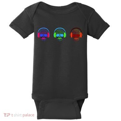 Skull Icons With Headphones Baby Bodysuit
