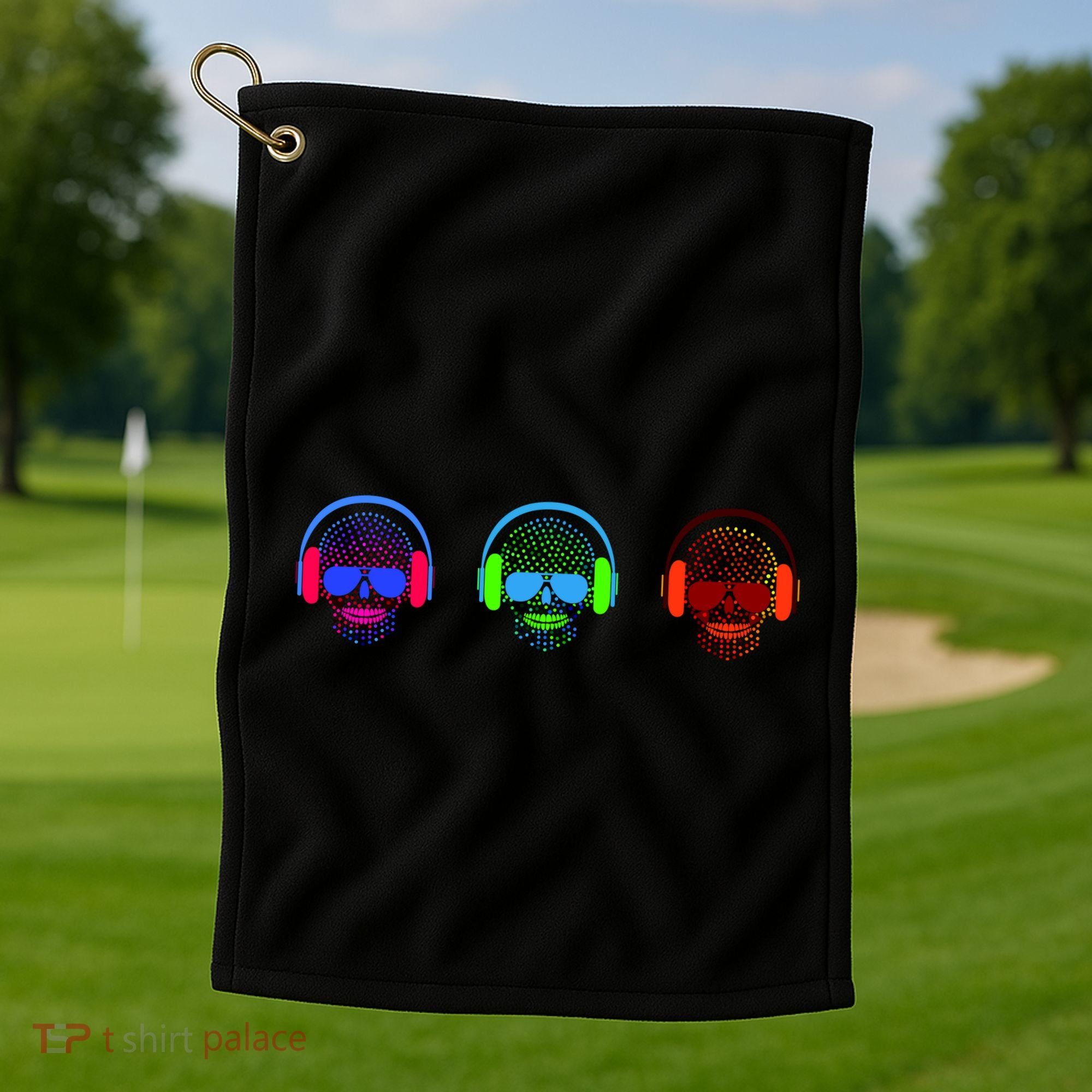 Skull Icons With Headphones Golf Towel