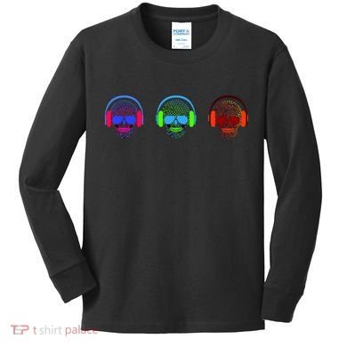 Skull Icons With Headphones Kids Long Sleeve Shirt