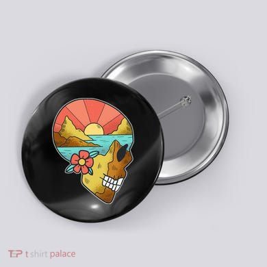 Skull Landscape Sunset Button