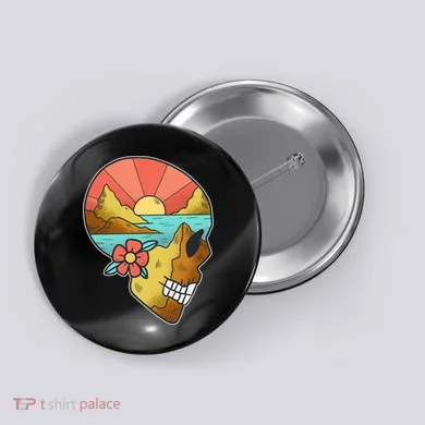 Skull Landscape Sunset Button