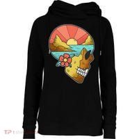 Skull Landscape Sunset Womens Funnel Neck Pullover Hood thumb 0