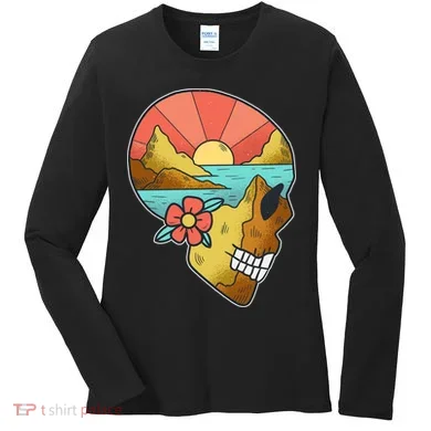 Skull Landscape Sunset Women's Long Sleeve Shirt