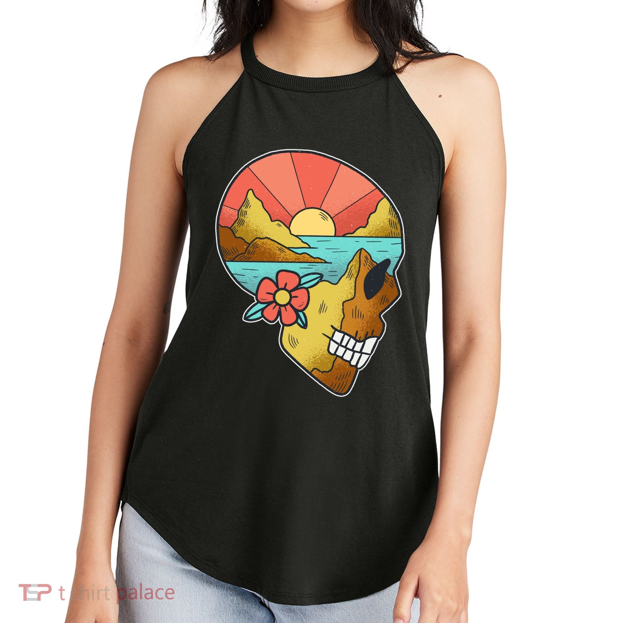 Skull Landscape Sunset Women's Perfect Tri Rocker Tank