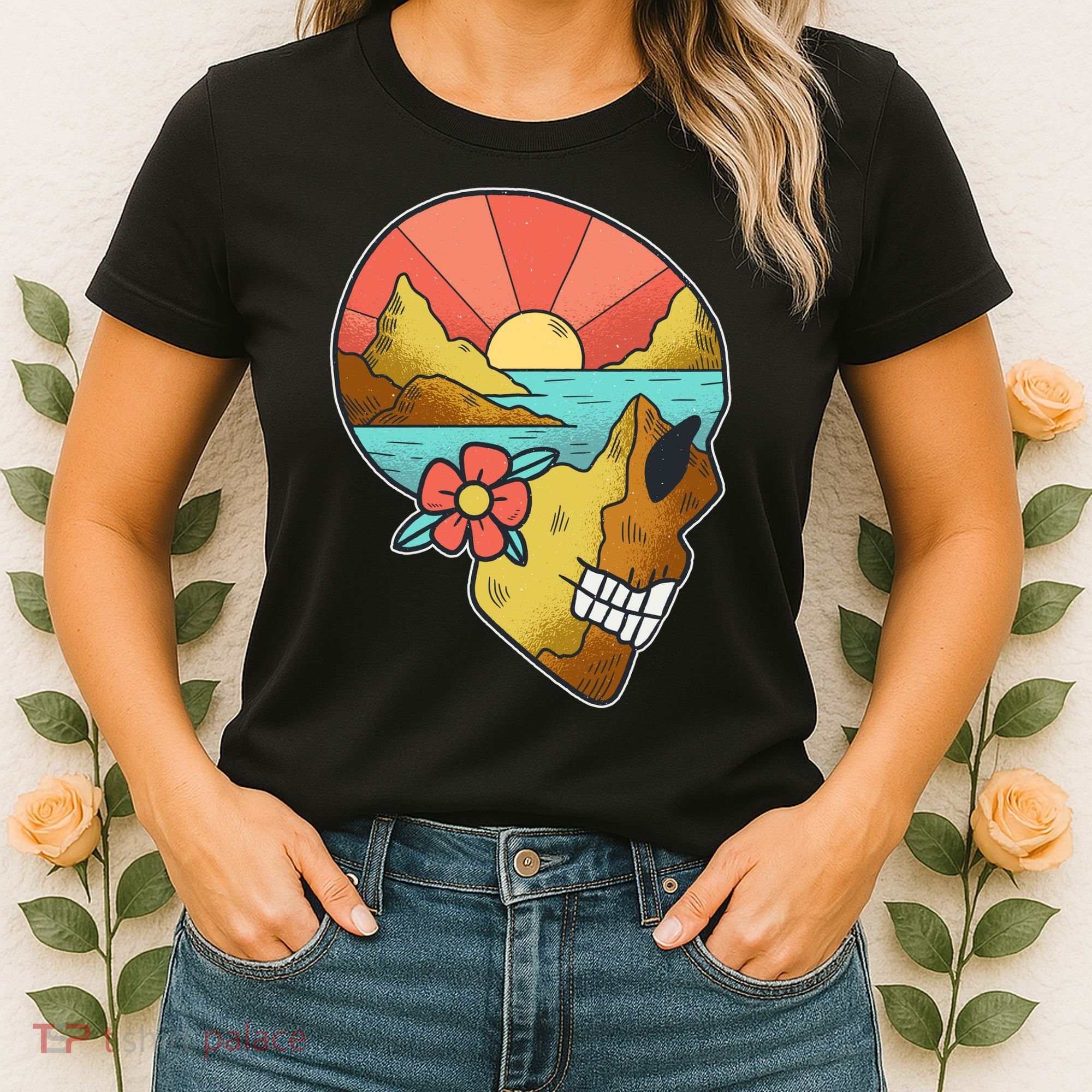 Skull Landscape Sunset Women's T-Shirt