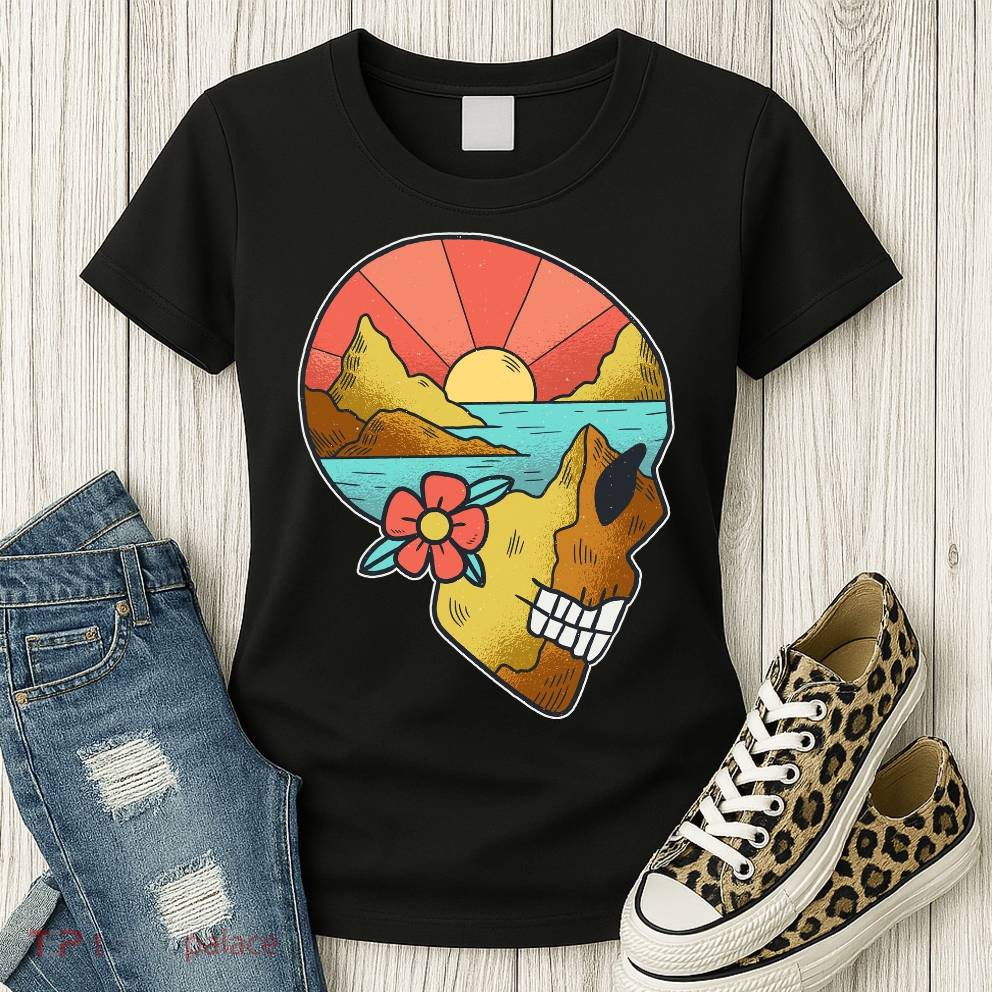 Skull Landscape Sunset Women's T-Shirt