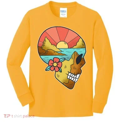 Skull Landscape Sunset Kids Long Sleeve Shirt