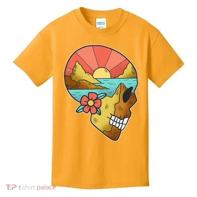 Skull Landscape Sunset Kids T-Shirt