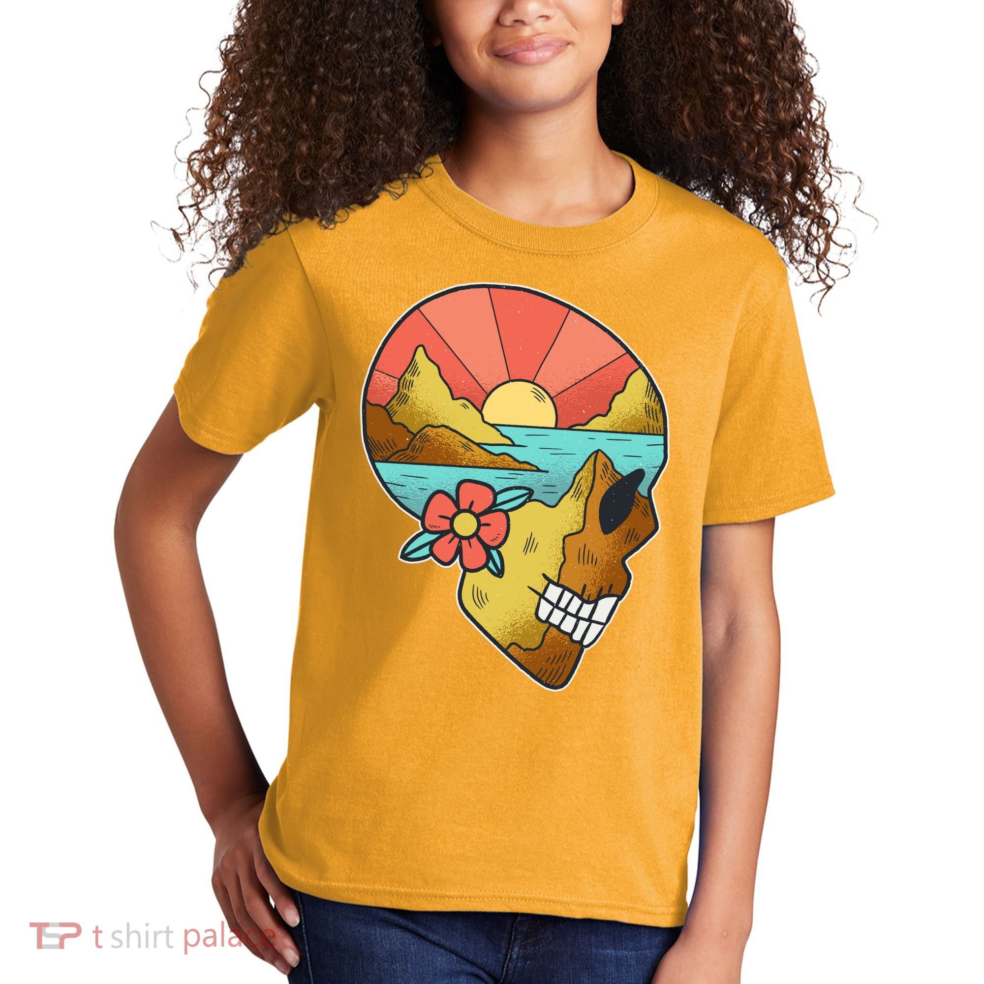 Skull Landscape Sunset Kids T-Shirt