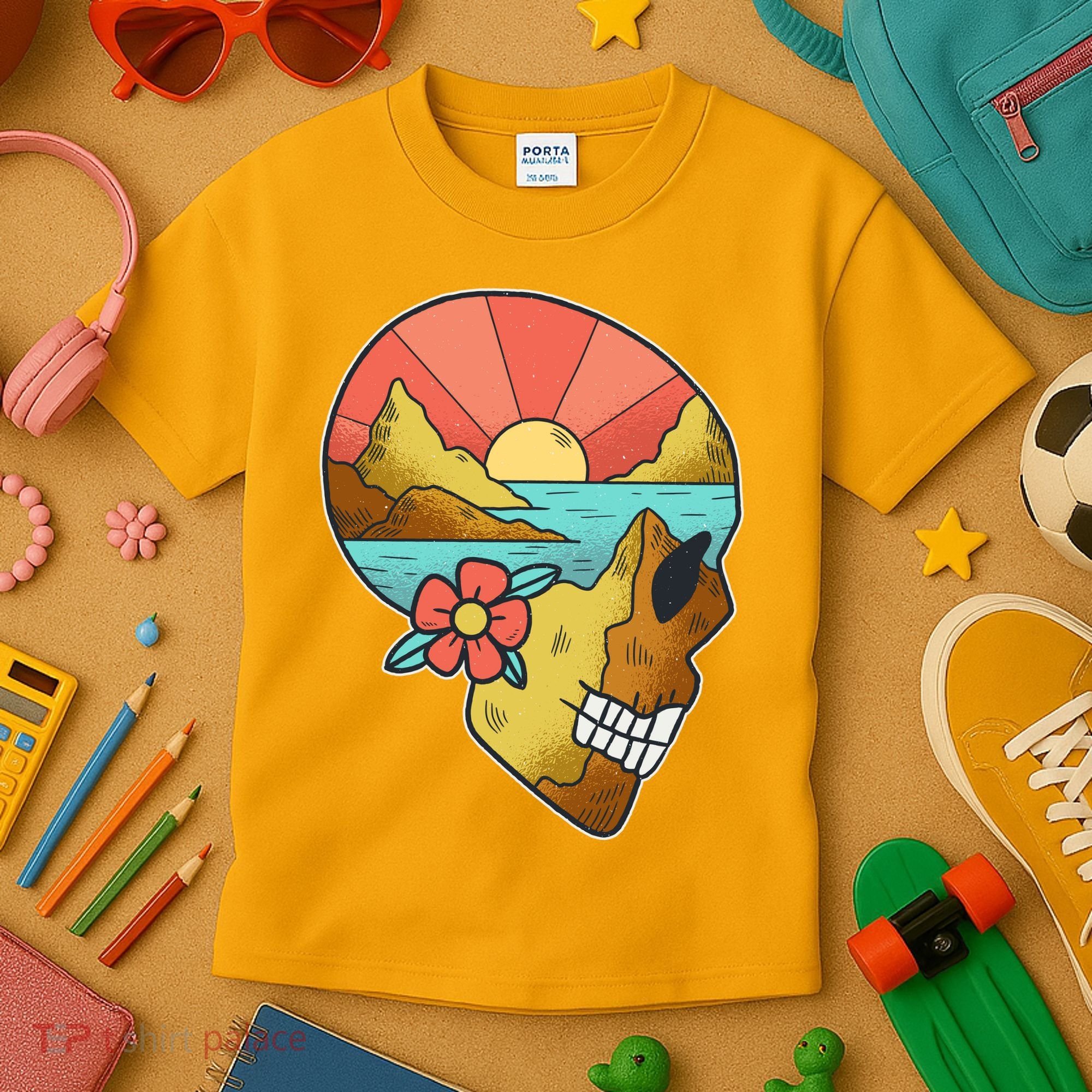 Skull Landscape Sunset Kids T-Shirt