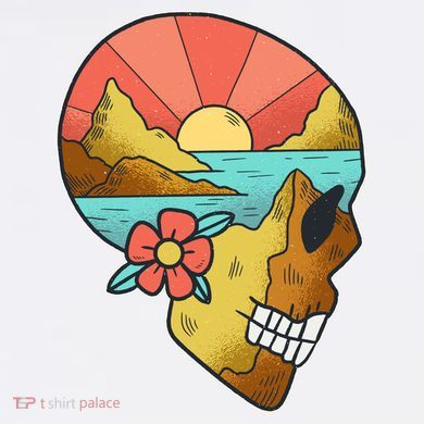 Skull Landscape Sunset Garment-Dyed Sweatshirt