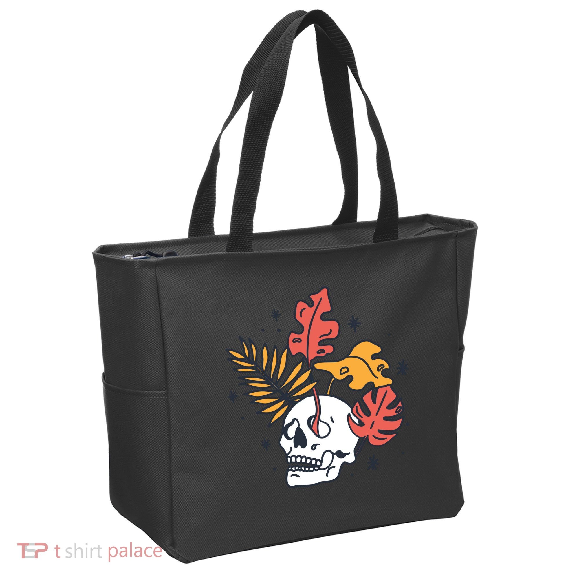 Skull Leaves Tote Bag