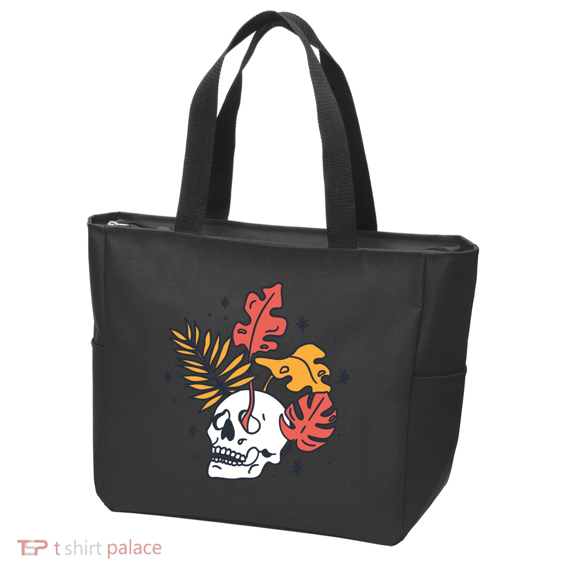 Skull Leaves Tote Bag