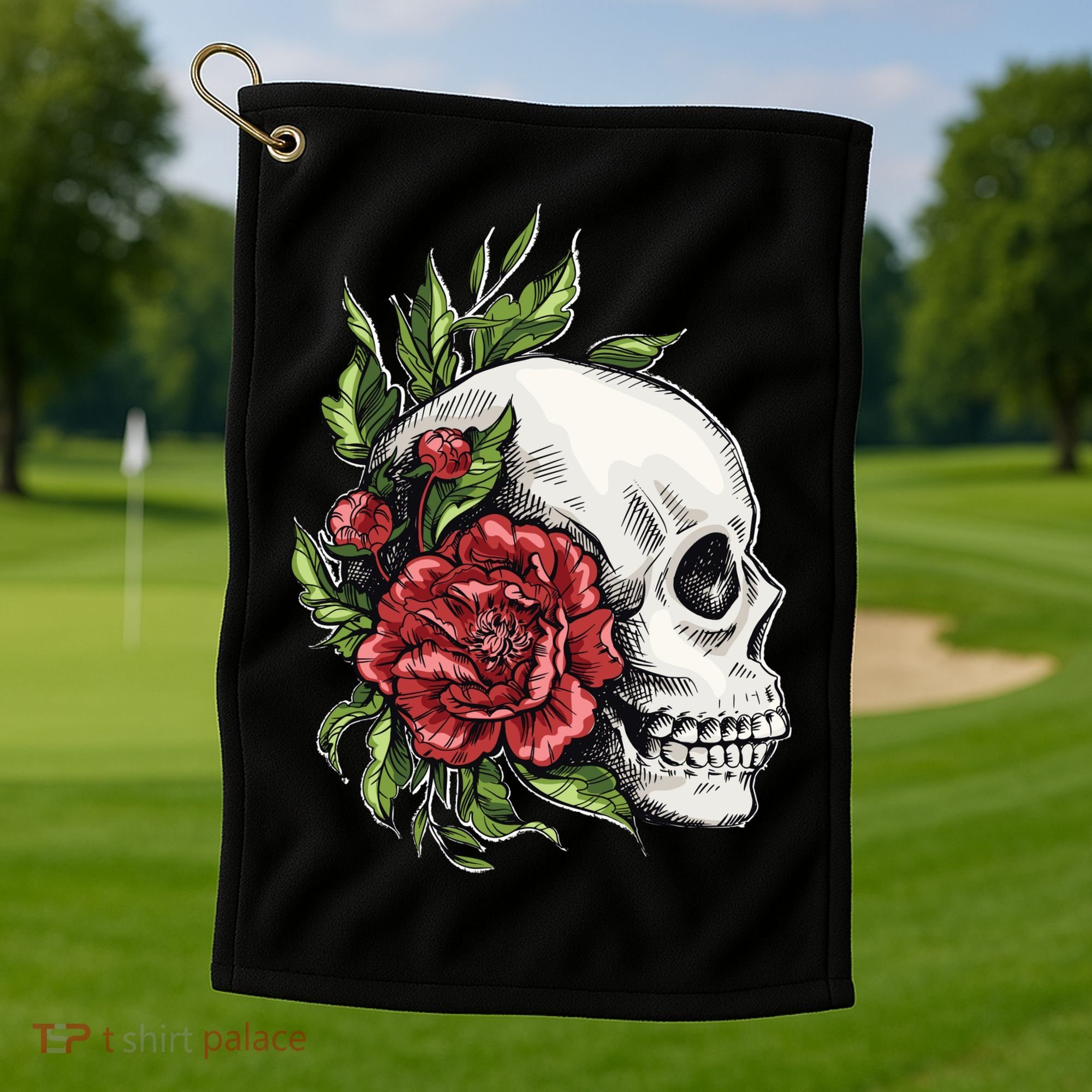 Skull Roses Golf Towel