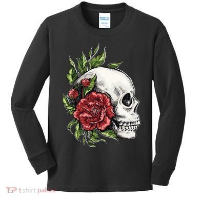 Skull Roses Kids Long Sleeve Shirt