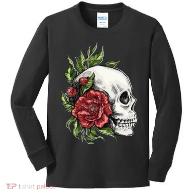 Skull Roses Kids Long Sleeve Shirt