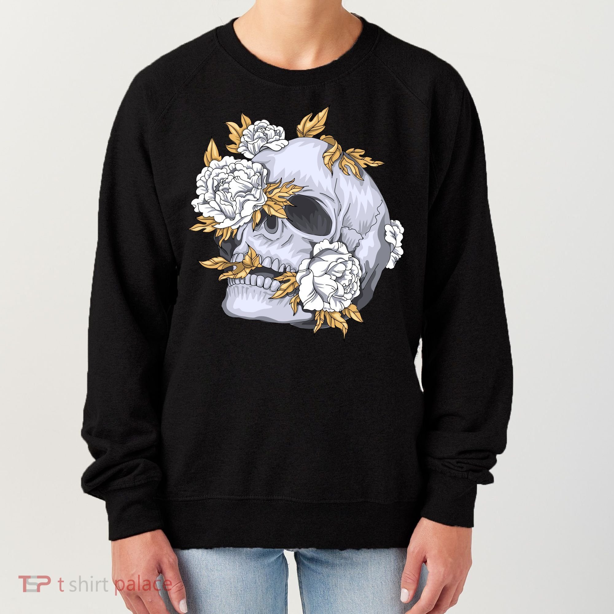 Skull White Flowers Women's Sweatshirt