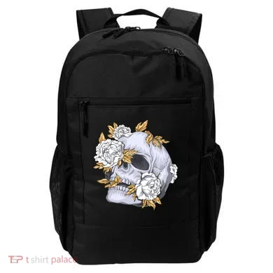 Skull White Flowers Backpack