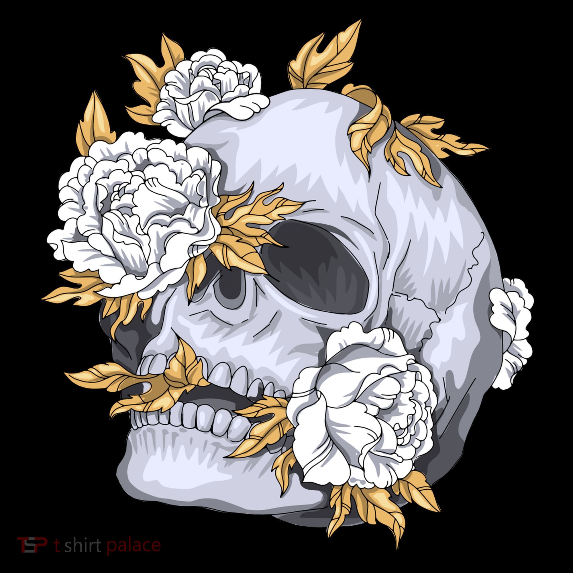Skull White Flowers Bucket Hat