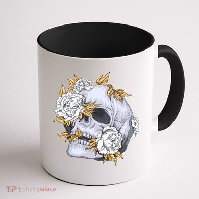 Skull White Flowers Coffee Mug back