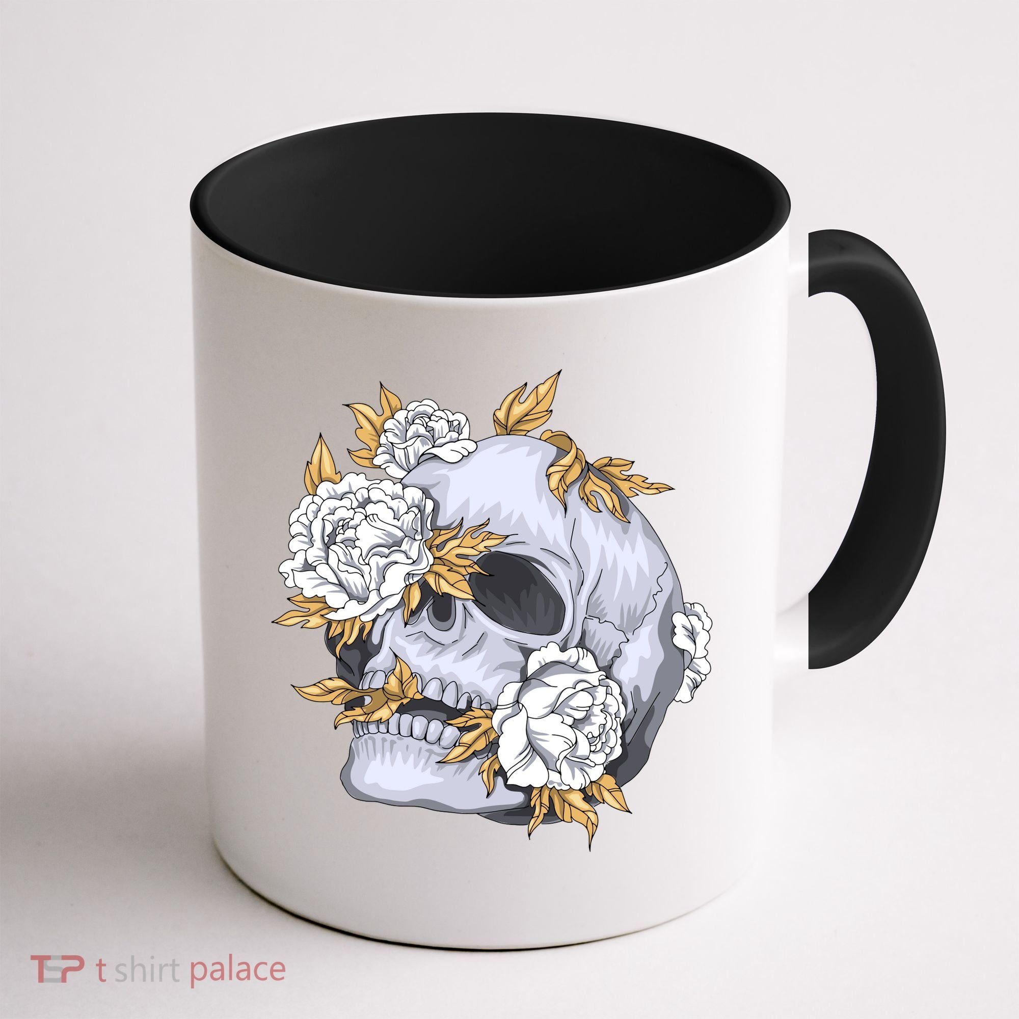 Skull White Flowers Coffee Mug