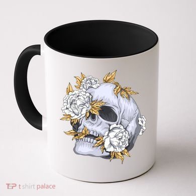 Skull White Flowers Coffee Mug
