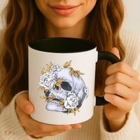 Skull White Flowers Coffee Mug thumb 3